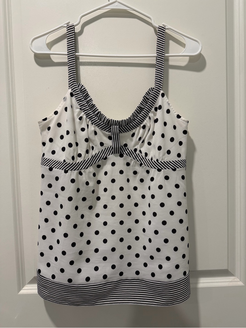 LOFT Black and White Polka Dot Camisole with Striped Trim
